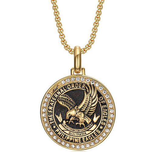 ***COI Titanium Black Gold Tone Eagle Pendant With Cubic Zirconia-00119A