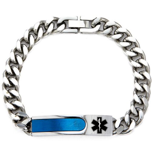 ***COI Titanium Black/Gold Tone/Blue Silver Medical Alert Bracelet With Steel Clasp(Length: 8.07 inches) -00172A