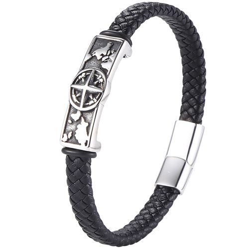 ***COI Titanium Compass & World Map Genuine Leather Bracelet With Steel Clasp(Length: 8.27 inches)-00184A