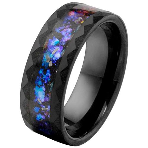 ***COI Black Titanium Faceted Ring With Crushed Opal-00193A