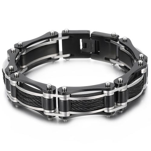 ***COI Titanium Black Silver Wire Bracelet With Steel Clasp(Length: 8.27 inches)-00198A