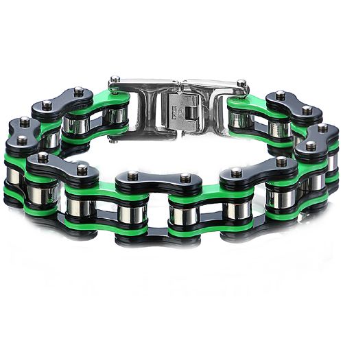 ***COI Titanium Black Silver Green Ceramic Bracelet With Steel Clasp(Length: 8.66 inches)-00278A