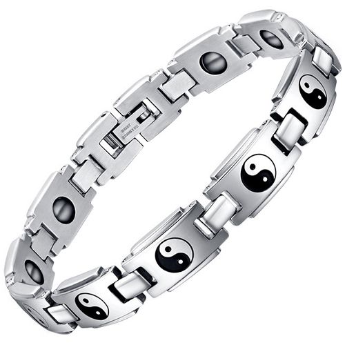 ***COI Titanium Black Silver Yin Yang Bracelet With Steel Clasp(Length: 8.27 inches)-00534A