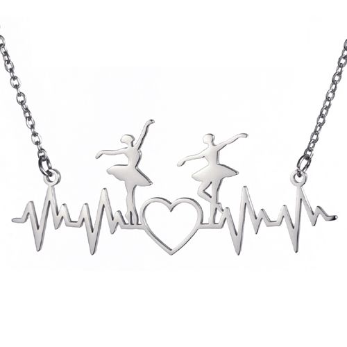 **COI Titanium Gold Tone/Silver Heartbeat & Heart Ballet Dancer Necklace(Length: 19.7 inches)-10000