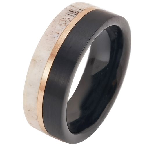 ***COI Tungsten Carbide Black Rose Deer Antler Ring-7565A