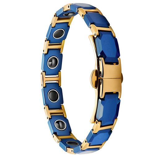 COI Gold Tone Titanium Black/Blue Ceramic Bracelet With Steel Clasp(Length: 8.27 inches)-9195