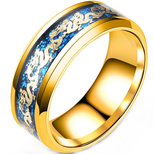 **COI Gold Tone Titanium Dragon Beveled Edges Ring With Meteorite-9748