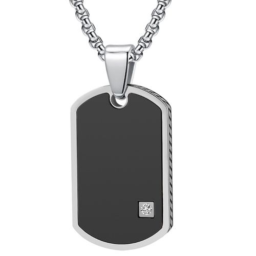 **COI Titanium Black Silver Dog Tag Pendant With Cubic Zirconia-9749