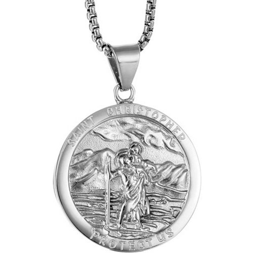 **COI Titanium Gold Tone/Silver Saint Christopher Protect Us Pendant-9750