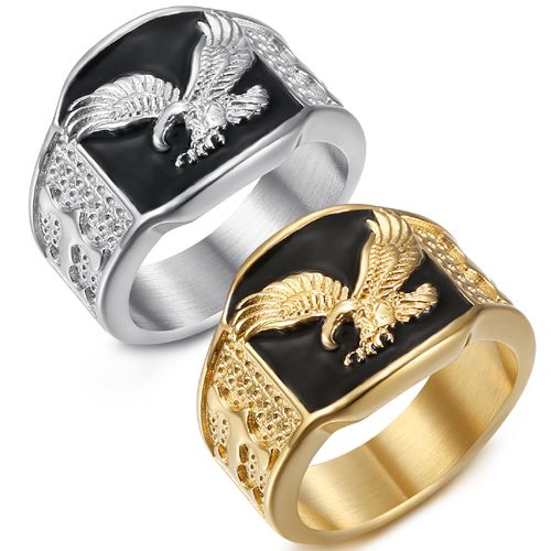 **COI Titanium Black Gold Tone/Silver Eagle Ring-9760