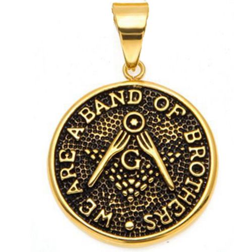 **COI Titanium Black Gold Tone Masonic Freemason We Are Band Of Brothers Pendant-9783