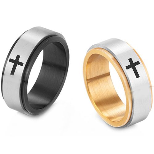 **COI Titanium Black/Gold Tone Silver Cross Step Edges Ring-9789