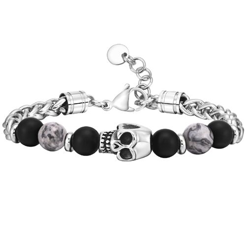 **COI Titanium Carnelian & Black Onyx Skull Bracelet With Steel Clasp(Length: 8.27 inches)-9807