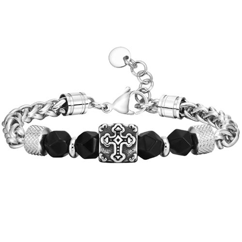 **COI Titanium Black Onyx Cross Bracelet With Steel Clasp(Length: 8.27 inches)-9808