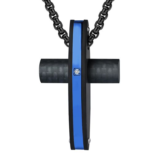 **COI Titanium Blue/Rose/Silver Cross Pendant With Carbon Fiber & Cubic Zirconia-9813