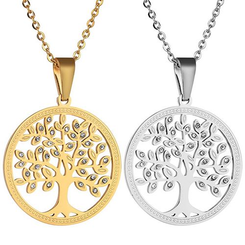 **COI Titanium Gold Tone/Silver Life Tree Pendant With Cubic Zirconia-9816