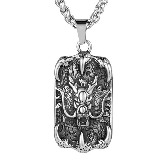 **COI Titanium Black Silver Dragon Tag Pendant-9825