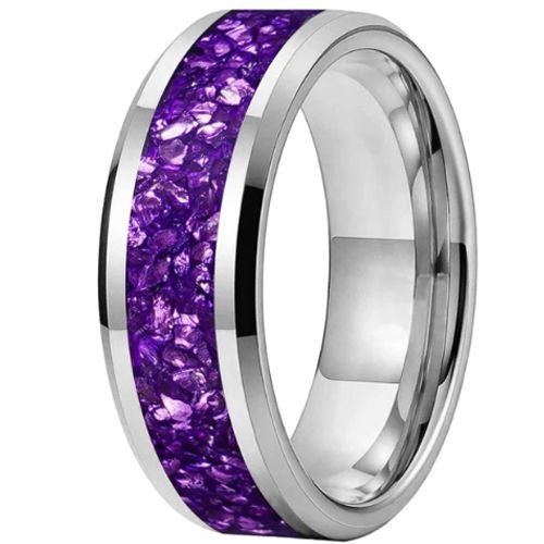 **COI Tungsten Carbide Black/Rose/Gold Tone/Silver Amethyst Meteorite Beveled Edges Ring-9843