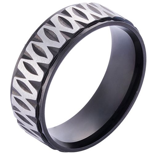 **COI Titanium Silver Black/Gold Tone/Silver Infinity Step Edges Ring-9844