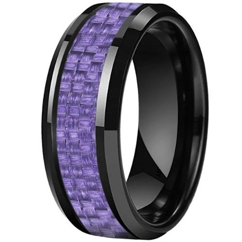 **COI Tungsten Carbide Black/Gold Tone/Rose/Silver/Blue Beveled Edges Ring With Purple Carbon Fiber-9849