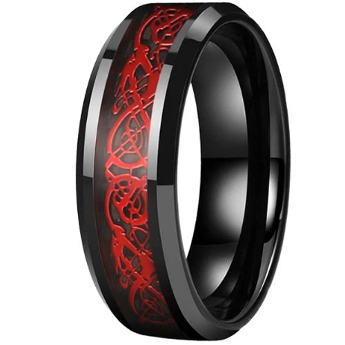 **COI Tungsten Carbide Black/Gold Tone/Rose/Silver/Blue Red Dragon Beveled Edges Ring-9850