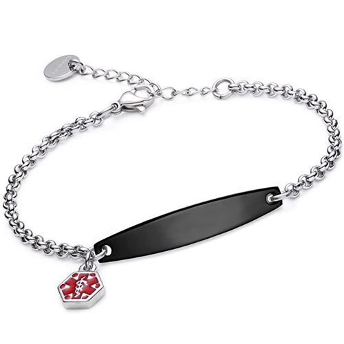 **COI Titanium Black/Gold Tone/Rose Silver Chain Medical Alert Bracelet With Steel Clasp(Length: 8.27 inches)-9867