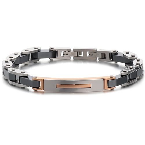 **COI Titanium Rose/Black Silver Bracelet With Steel Clasp(Length: 8.27 inches)-9876