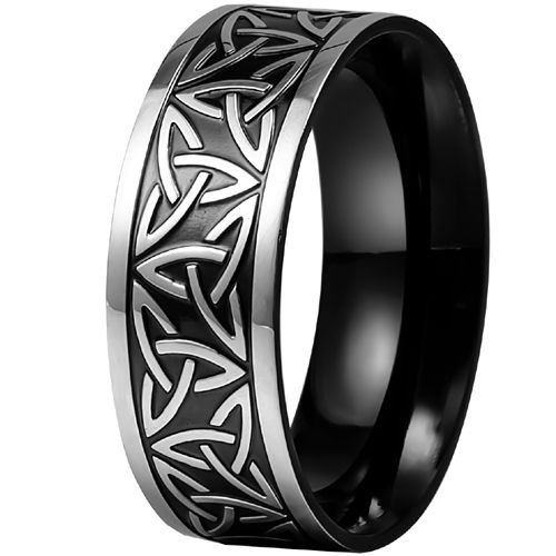 **COI Titanium Black Silver Trinity Knots Ring-9892