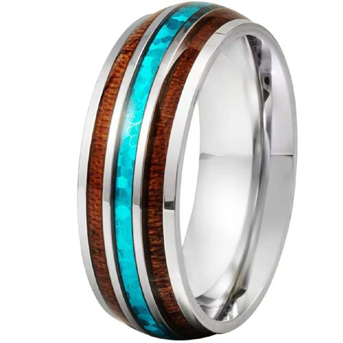 **COI Titanium Crushed Opal & Wood Dome Court Ring-9897