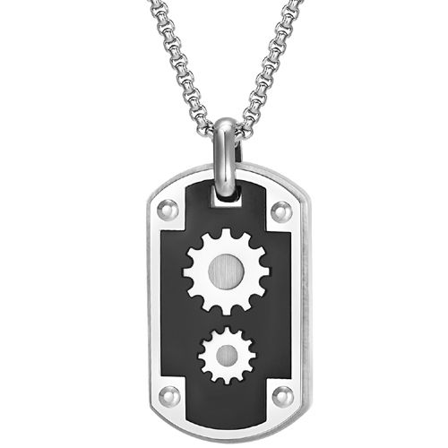 **COI Titanium Black Silver Gears Pendant-9906