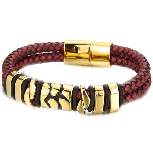 **COI Titanium Black Gold Tone Genuine Leather Bracelet With Steel Clasp(Length: 8.66 inches)-9919