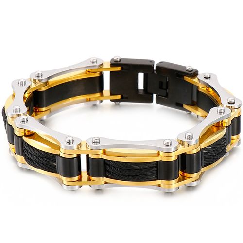 **COI Titanium Black Gold Tone Silver Bracelet With Steel Clasp(Length: 8.66 inches)-9939