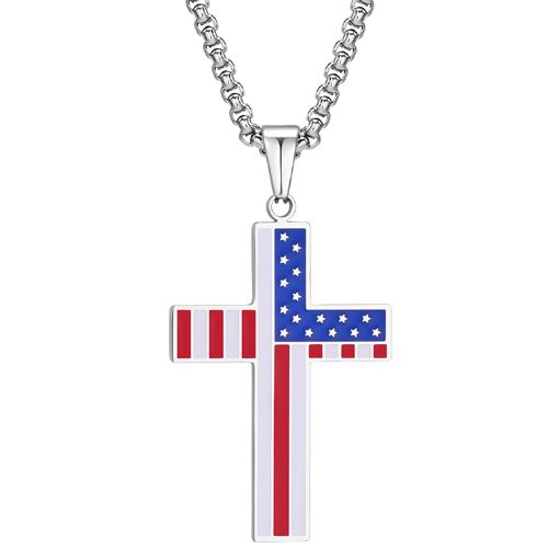 **COI Titanium Cross Pendant With American Flag-9957