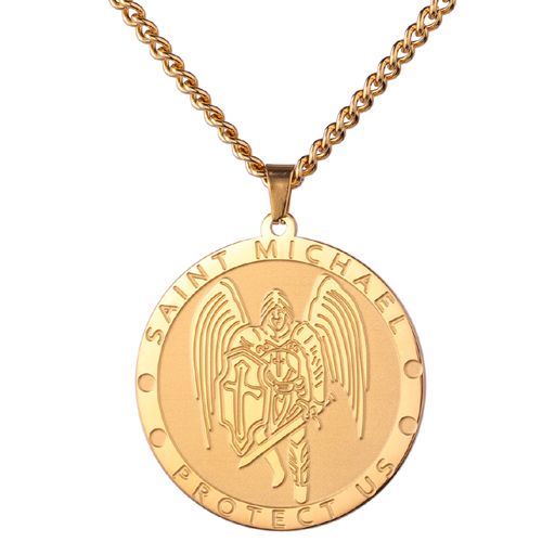 **COI Titanium Gold Tone/Silver Saint Michael Protect Us Pendant-9999