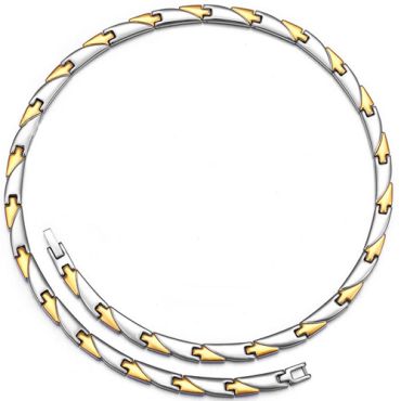 ***COI Titanium Gold Tone Silver Necklace With Steel Clasp(Length: 20.47 inches)-00038A