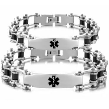 ***COI Titanium Black Silver Medical Alert Bracelet With Steel Clasp(Length: 8.27 inches)-00081A