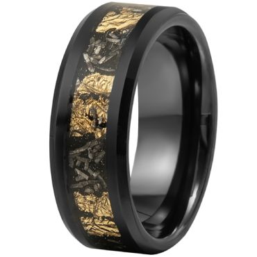 **COI Black Tungsten Carbide Gold Foil Beveled Edges Ring-9803