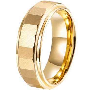 **COI Gold Tone Tungsten Carbide Faceted Step Edges Ring-9821