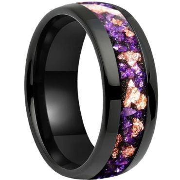 **COI Tungsten Carbide Black/Gold Tone/Rose/Silver Amethyst & Gold Foil Dome Court Ring-9838