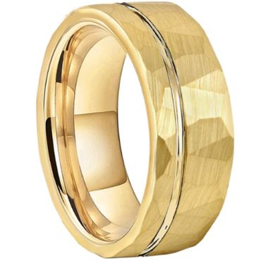 **COI Tungsten Carbide Rose/Gold Tone/Silver Offset Groove Hammered Ring-9856