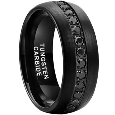 **COI Black Tungsten Carbide Dome Court Ring With Cubic Zirconia-9862