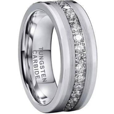 **COI Tungsten Carbide Black/Silver Ring With Cubic Zirconia-9863