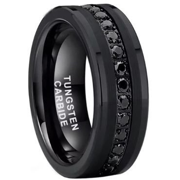 **COI Tungsten Carbide Black/Silver Ring With Cubic Zirconia-9864