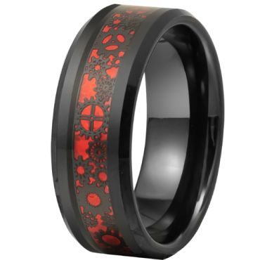 **COI Black Tungsten Carbide Gears Beveled Edges Ring-9895