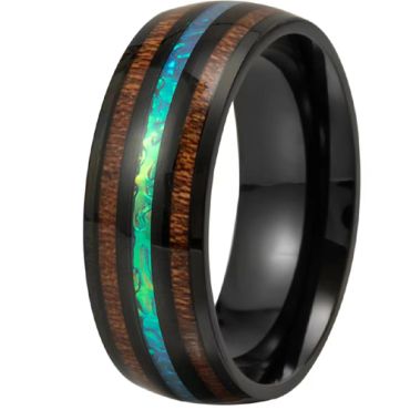 **COI Black Titanium Crushed Opal & Wood Dome Court Ring-9896