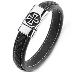 ***COI Titanium Cross Genuine Leather Bracelet With Steel Clasp(Length: 7.87 inches)-00008