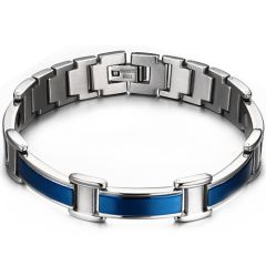 ***COI Titanium Black/Blue Silver Bracelet With Steel Clasp(Length: 8.27 inches)-00179A