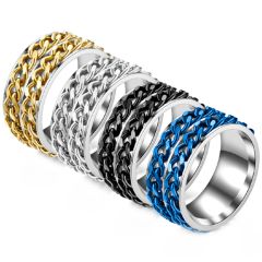 ***COI Titanium Black/Gold Tone/Silver/Blue Silver Keychain Link Ring-00055A