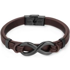 ***COI Black Titanium Infinity Genuine Leather Bracelet With Steel Clasp(Length: 8.27 inches)-00122A