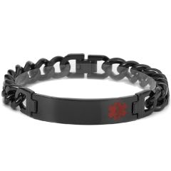 ***COI Black Titanium Medical Alert Bracelet With Steel Clasp(Length: 8.27 inches)-00129A